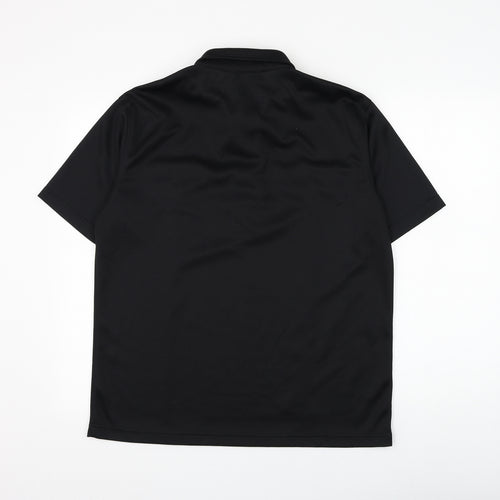 C.S Athletic Mens Black Polyester Polo Size L Collared Button
