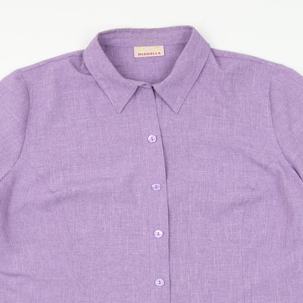 Riddella Womens Purple Polyester Basic Button-Up Size 26 Collared