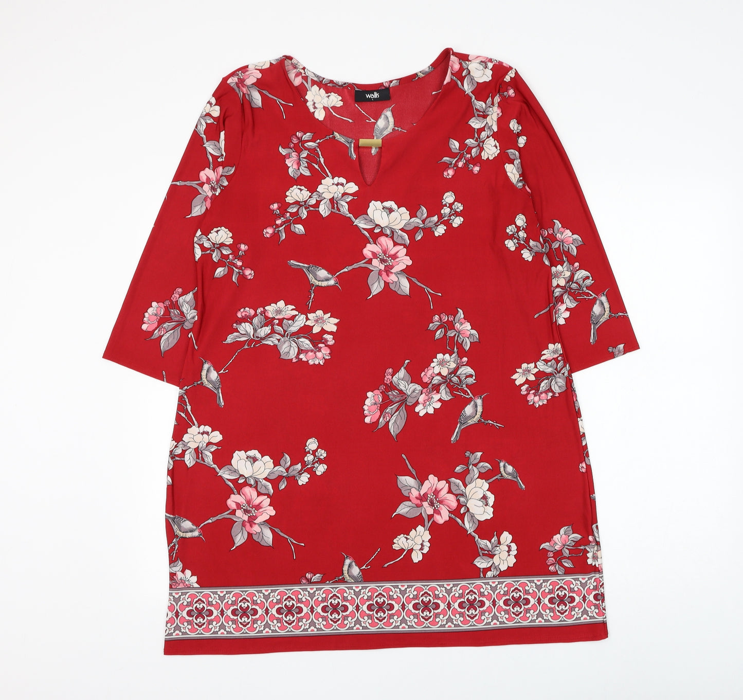 Wallis Womens Red Floral Polyester Basic Blouse Size L Round Neck