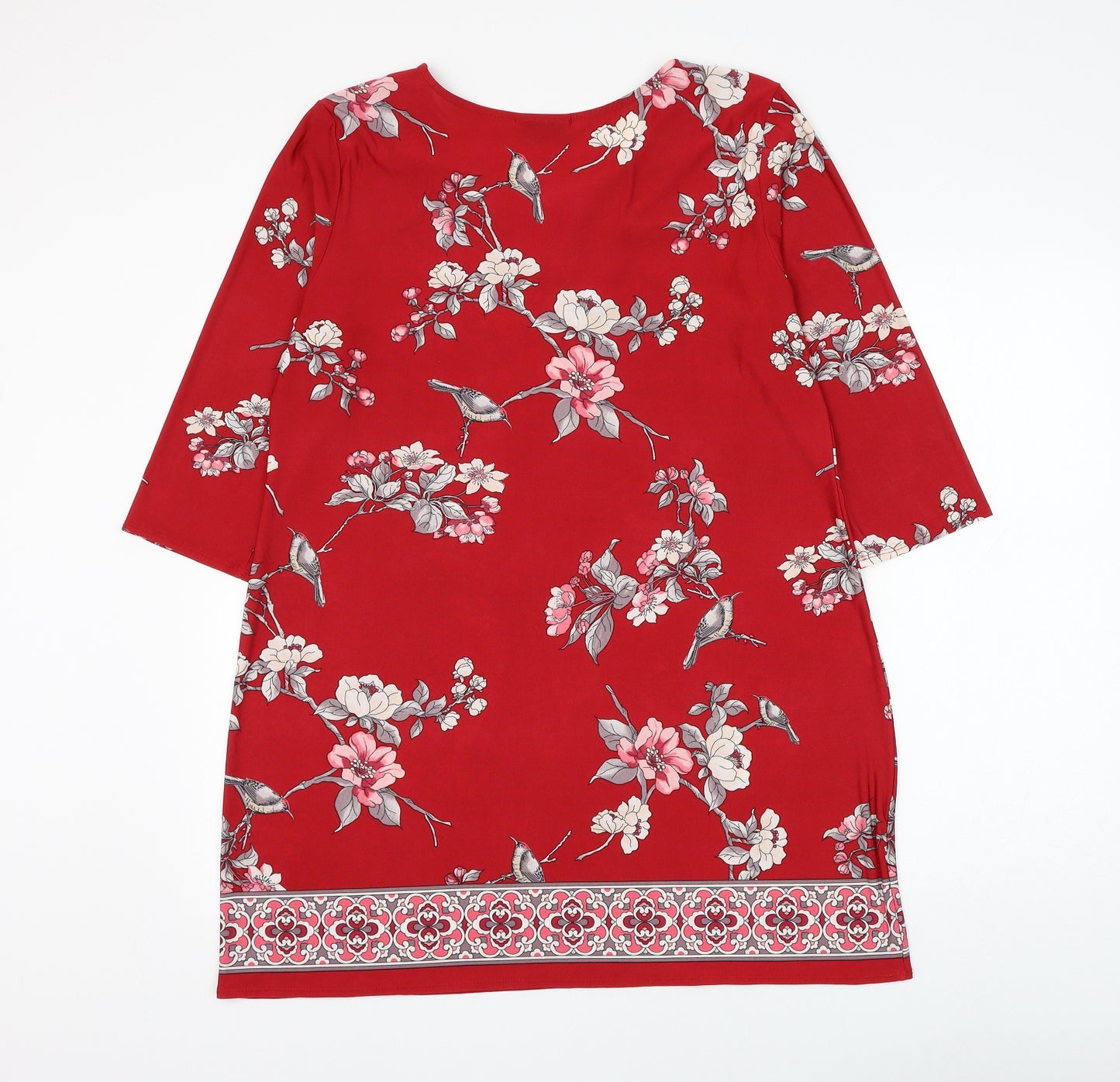 Wallis Womens Red Floral Polyester Basic Blouse Size L Round Neck