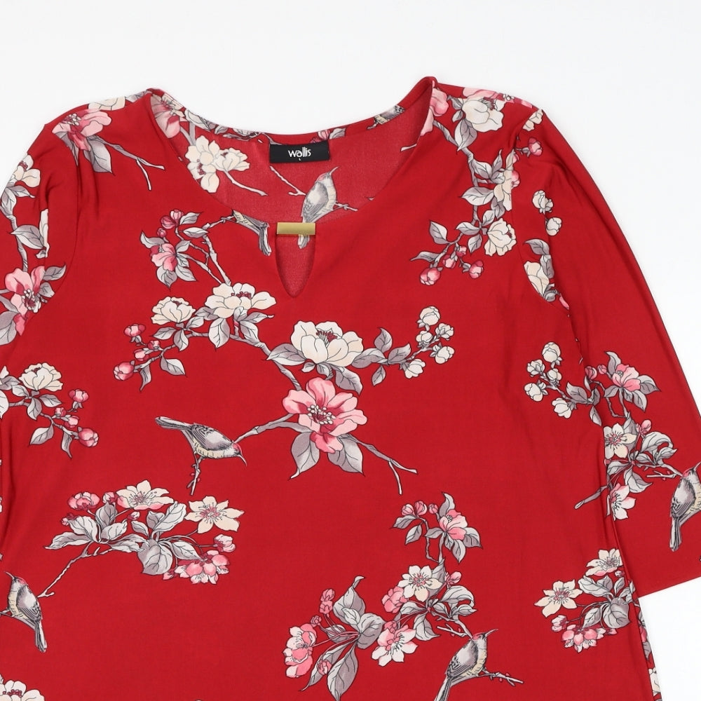 Wallis Womens Red Floral Polyester Basic Blouse Size L Round Neck