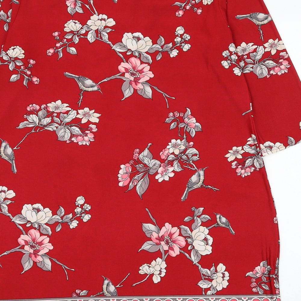 Wallis Womens Red Floral Polyester Basic Blouse Size L Round Neck