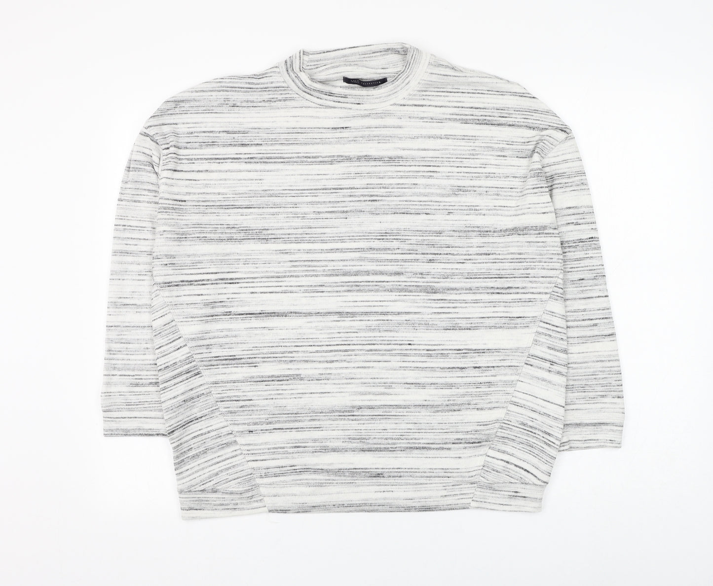 Marks and Spencer Womens White Mock Neck Striped Polyester Pullover Jumper Size 14