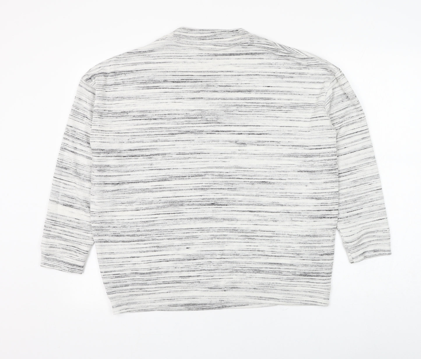 Marks and Spencer Womens White Mock Neck Striped Polyester Pullover Jumper Size 14