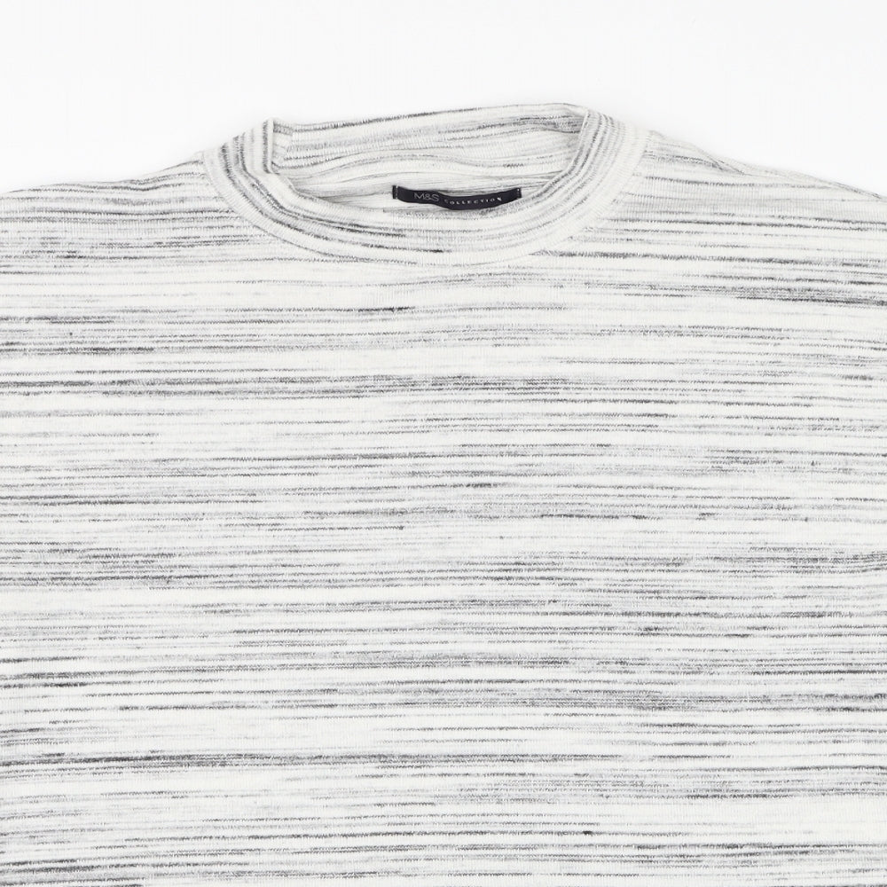 Marks and Spencer Womens White Mock Neck Striped Polyester Pullover Jumper Size 14