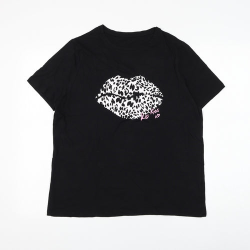 Preworn Womens Black Polyester Basic T-Shirt Size M Round Neck - Kiss Kiss