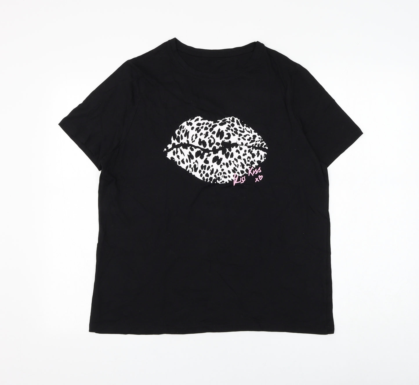Preworn Womens Black Polyester Basic T-Shirt Size M Round Neck - Kiss Kiss