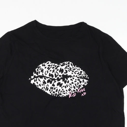 Preworn Womens Black Polyester Basic T-Shirt Size M Round Neck - Kiss Kiss