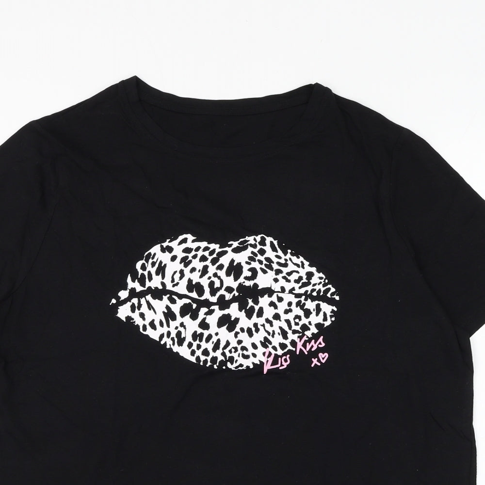 Preworn Womens Black Polyester Basic T-Shirt Size M Round Neck - Kiss Kiss