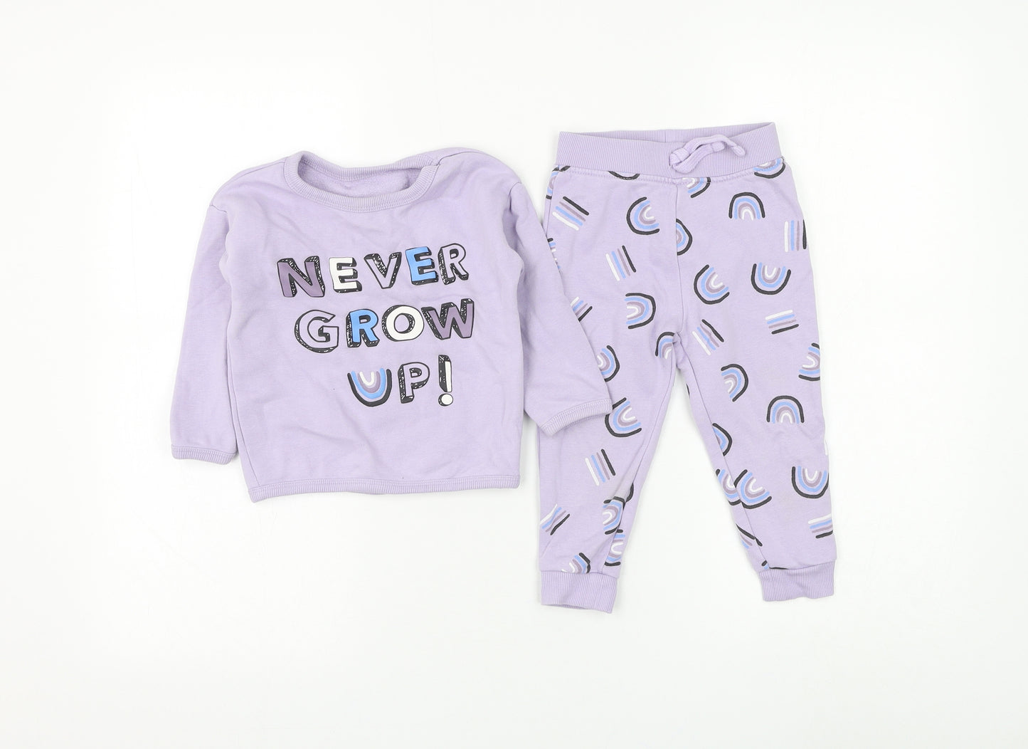 Dunnes Stores Girls Purple Geometric Cotton Trousers Set Outfit/Set Size 12-18 Months Pullover - Never Grow Up Sweatshirt & Jogger Set