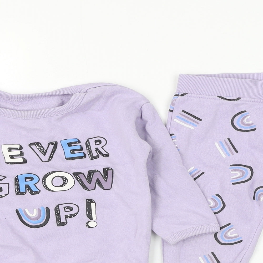 Dunnes Stores Girls Purple Geometric Cotton Trousers Set Outfit/Set Size 12-18 Months Pullover - Never Grow Up Sweatshirt & Jogger Set