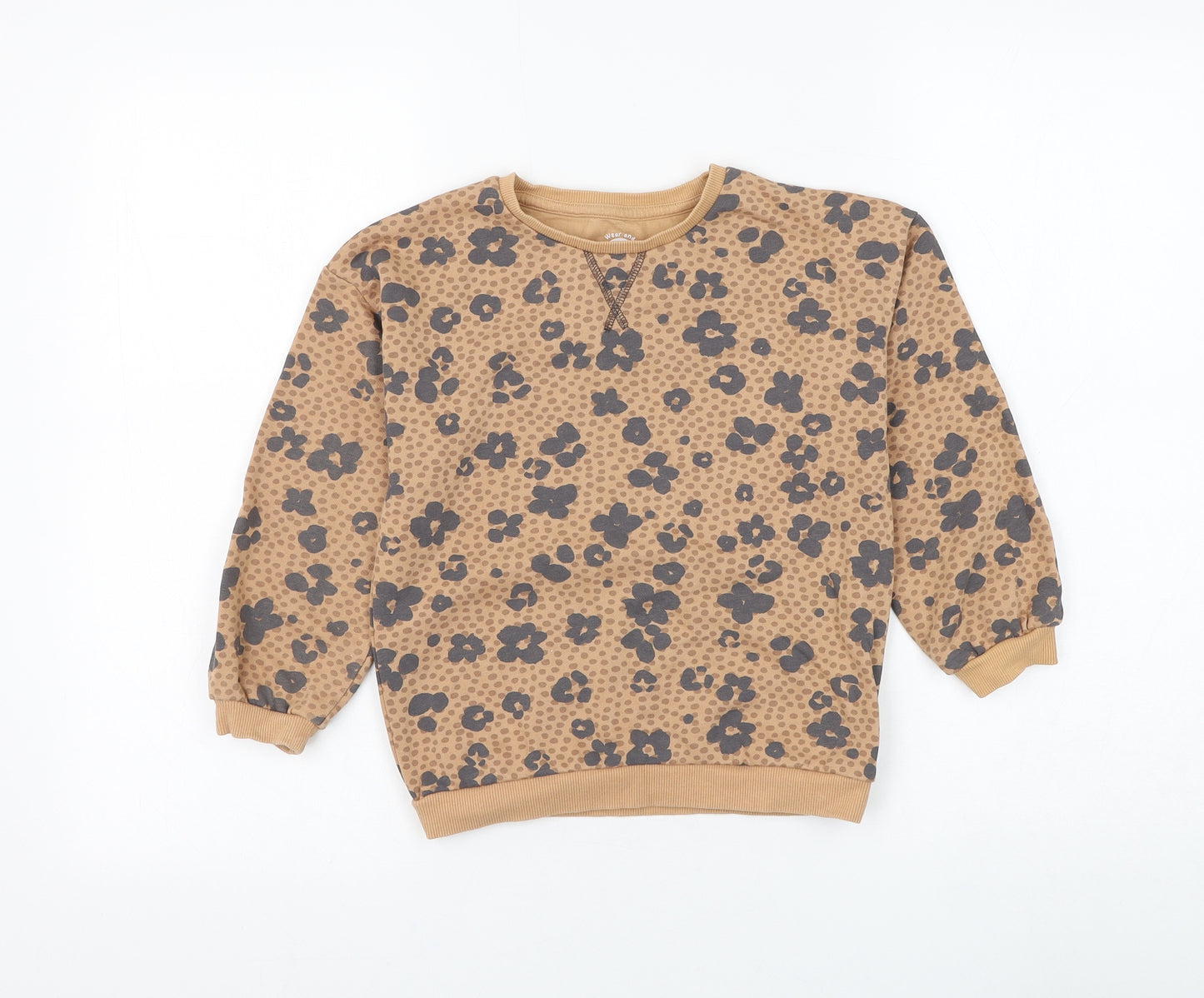 F&F Girls Brown Animal Print Cotton Pullover Sweatshirt Size 6-7 Years Pullover - Leopard Print