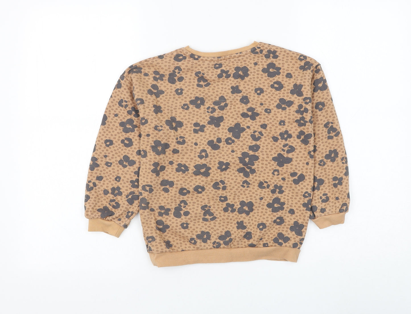 F&F Girls Brown Animal Print Cotton Pullover Sweatshirt Size 6-7 Years Pullover - Leopard Print