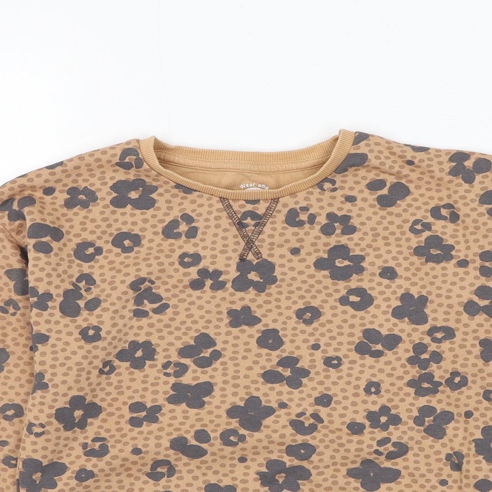 F&F Girls Brown Animal Print Cotton Pullover Sweatshirt Size 6-7 Years Pullover - Leopard Print