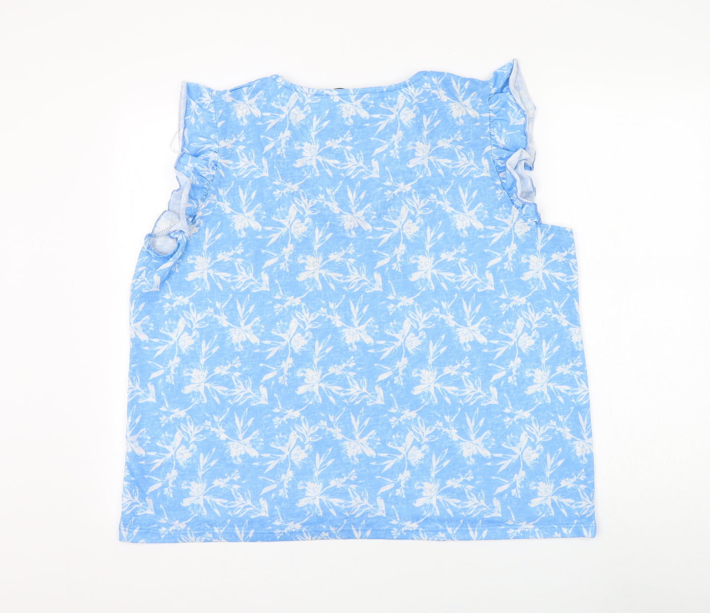Dunnes Stores Womens Blue Floral Polyester Basic T-Shirt Size XL V-Neck
