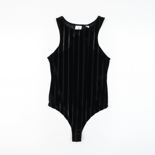 COLLUSION Womens Black Striped Polyester Bodysuit One-Piece Size 8 Snap
