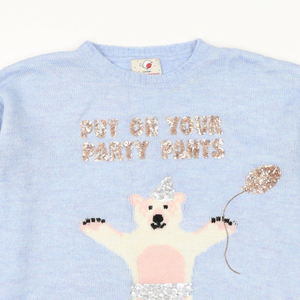 George Womens Blue Round Neck Acrylic Pullover Jumper Size 12 - Put On Your Party Pants