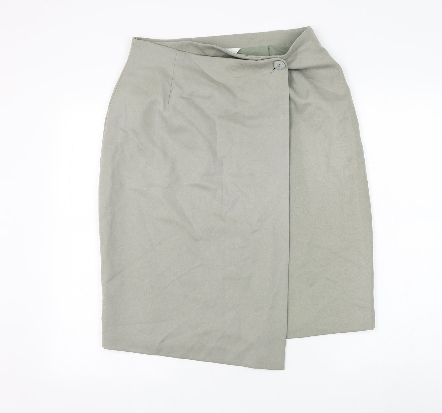 Marks and Spencer Womens Green Wool Wrap Skirt Size 16 Button