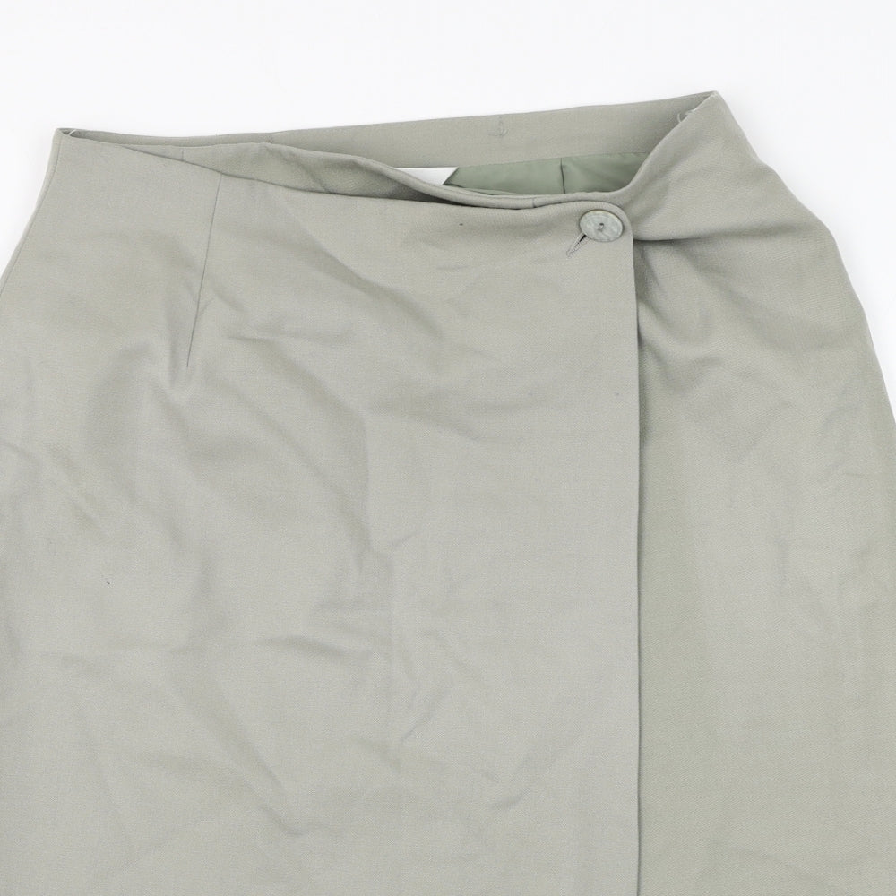 Marks and Spencer Womens Green Wool Wrap Skirt Size 16 Button