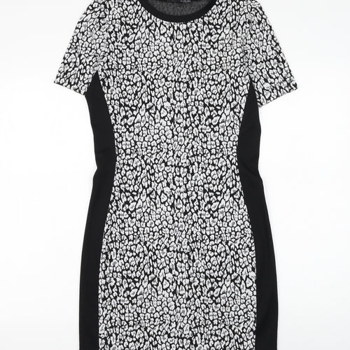 Atmosphere Womens Black Geometric Polyacrylate Fibre Pencil Dress Size 12 Round Neck Pullover