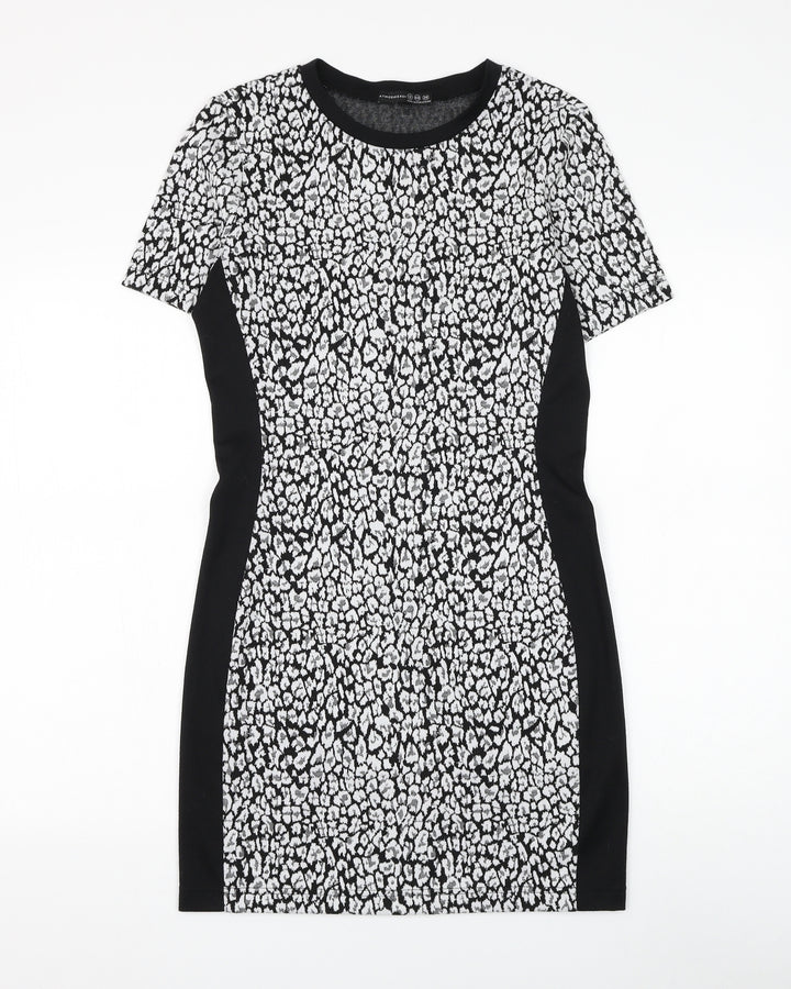 Atmosphere Womens Black Geometric Polyacrylate Fibre Pencil Dress Size 12 Round Neck Pullover