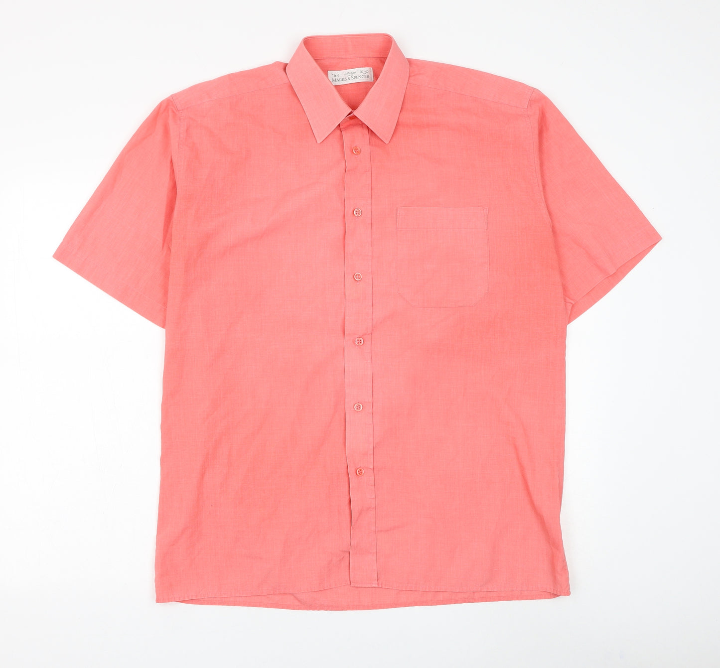 Marks and Spencer Mens Pink Polyester Button-Up Size 15.5 Collared Button