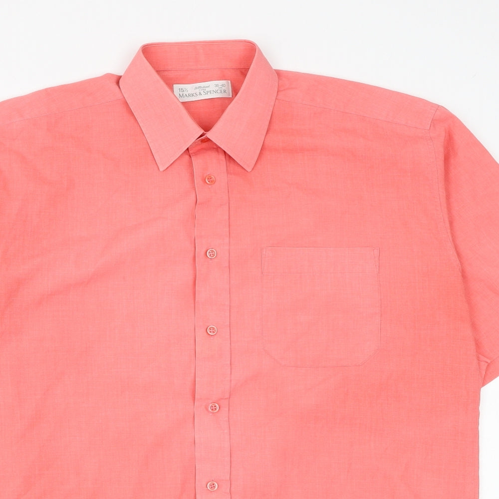 Marks and Spencer Mens Pink Polyester Button-Up Size 15.5 Collared Button