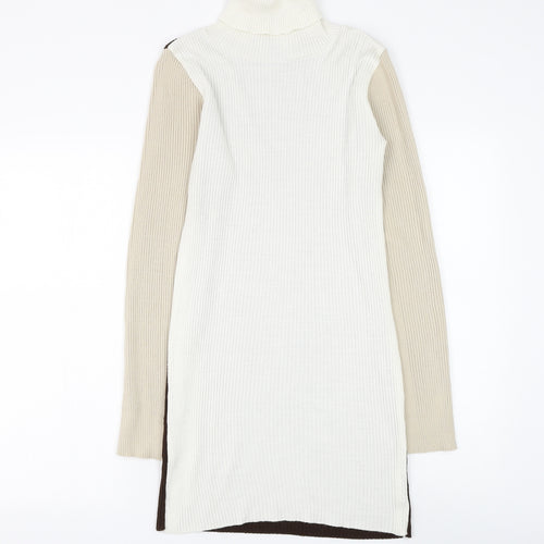 Missy Empire Womens Multicoloured Colourblock Acrylic Jumper Dress Size 8 Roll Neck Pullover