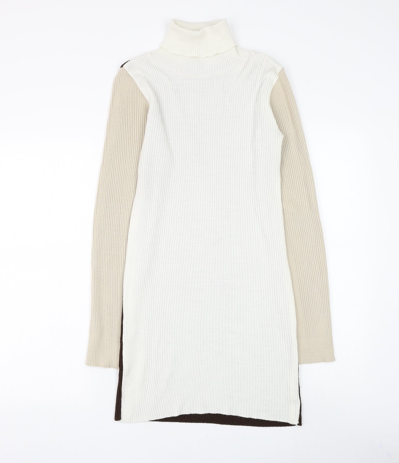 Missy Empire Womens Multicoloured Colourblock Acrylic Jumper Dress Size 8 Roll Neck Pullover