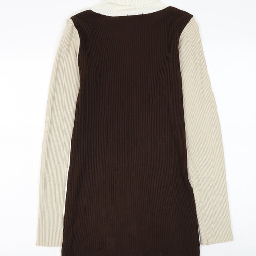 Missy Empire Womens Multicoloured Colourblock Acrylic Jumper Dress Size 8 Roll Neck Pullover