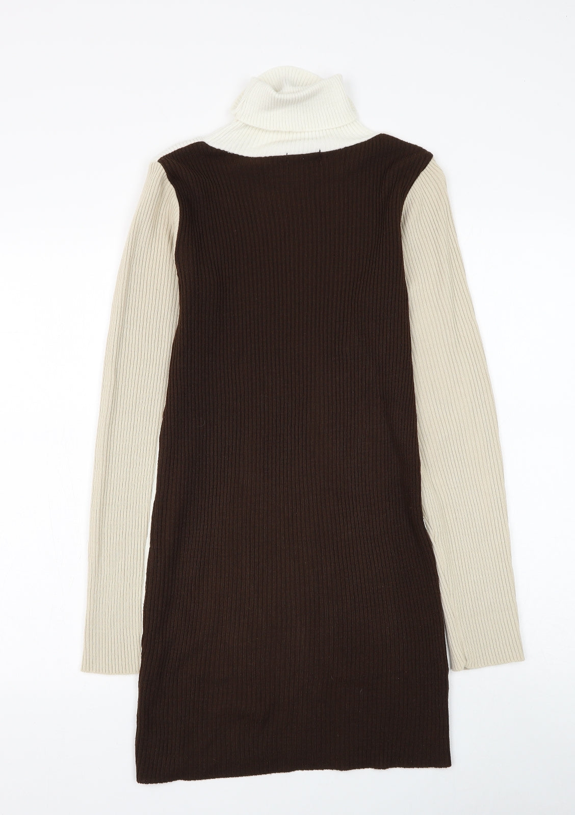 Missy Empire Womens Multicoloured Colourblock Acrylic Jumper Dress Size 8 Roll Neck Pullover