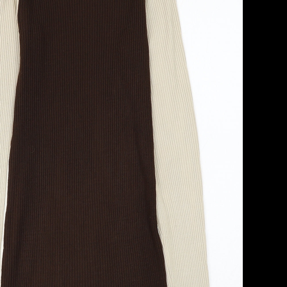 Missy Empire Womens Multicoloured Colourblock Acrylic Jumper Dress Size 8 Roll Neck Pullover