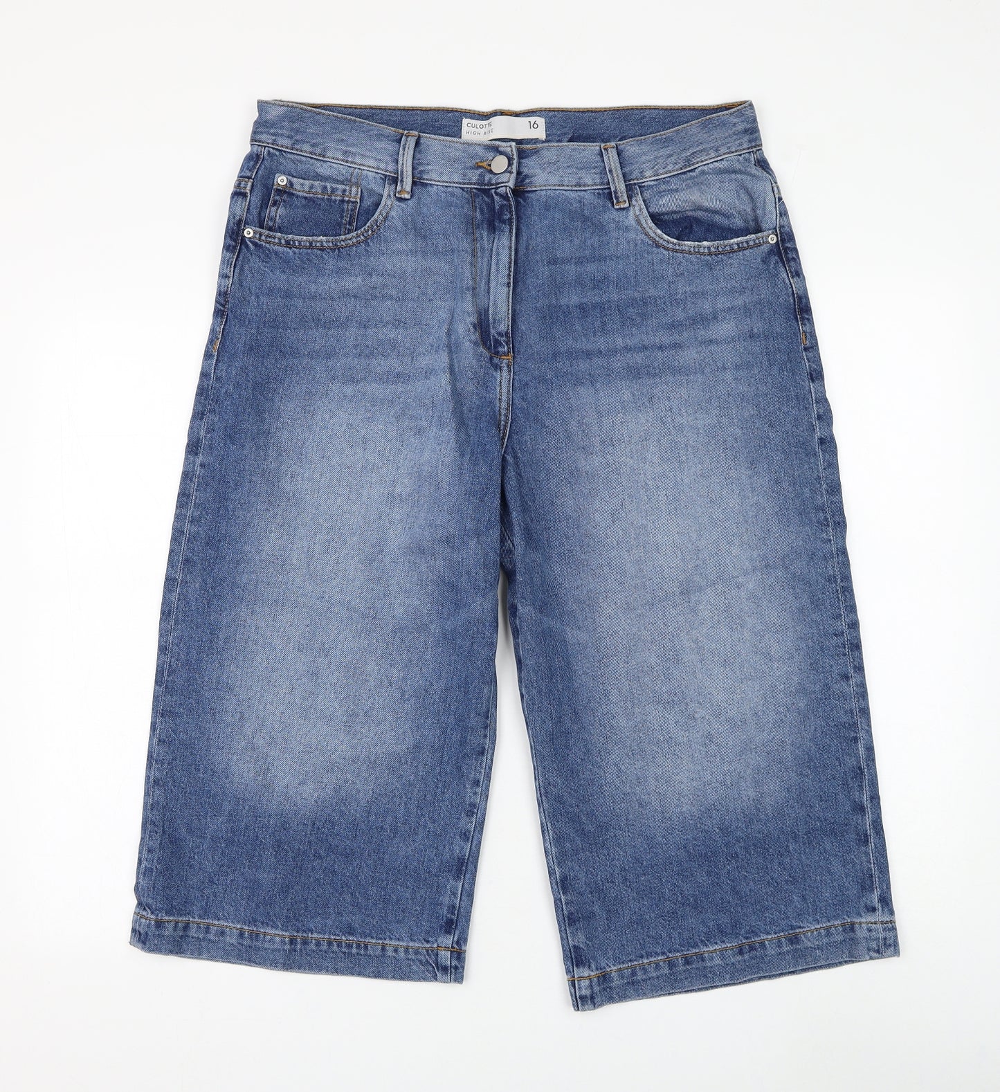 NEXT Womens Blue Cotton Bermuda Shorts Size 16 L18 in Regular Zip