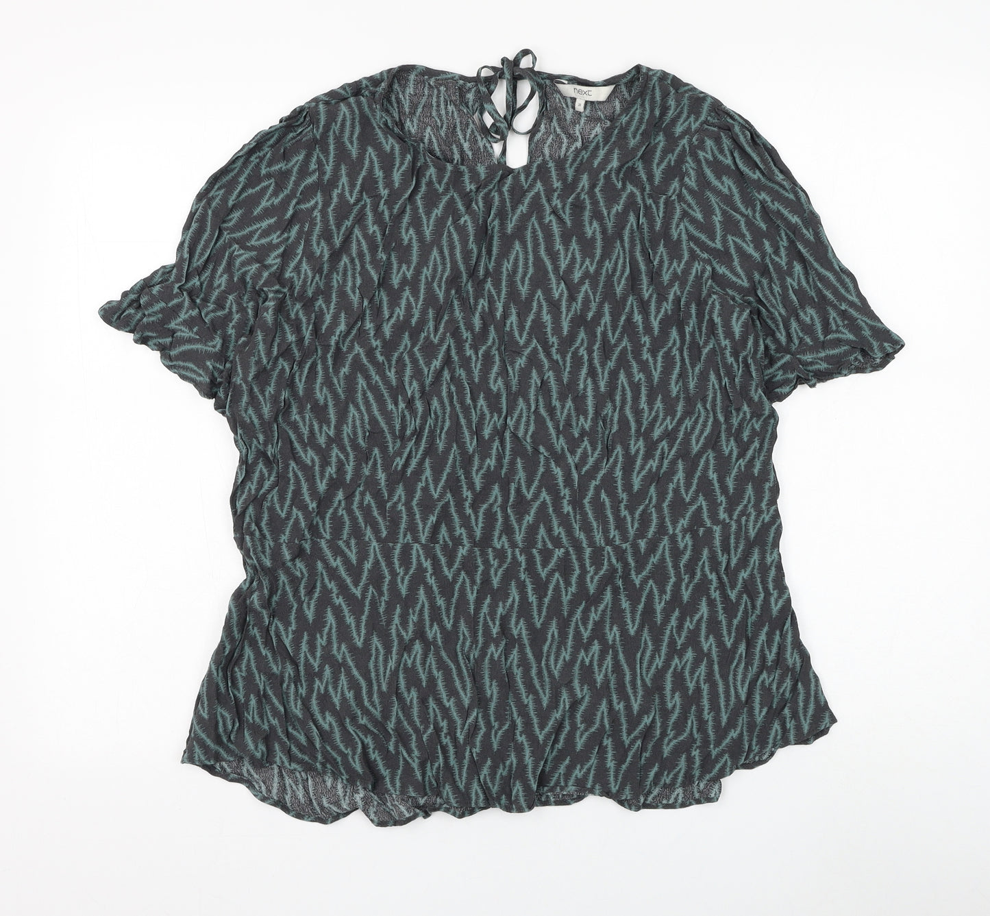 NEXT Womens Green Geometric Viscose Basic Blouse Size 20 Round Neck