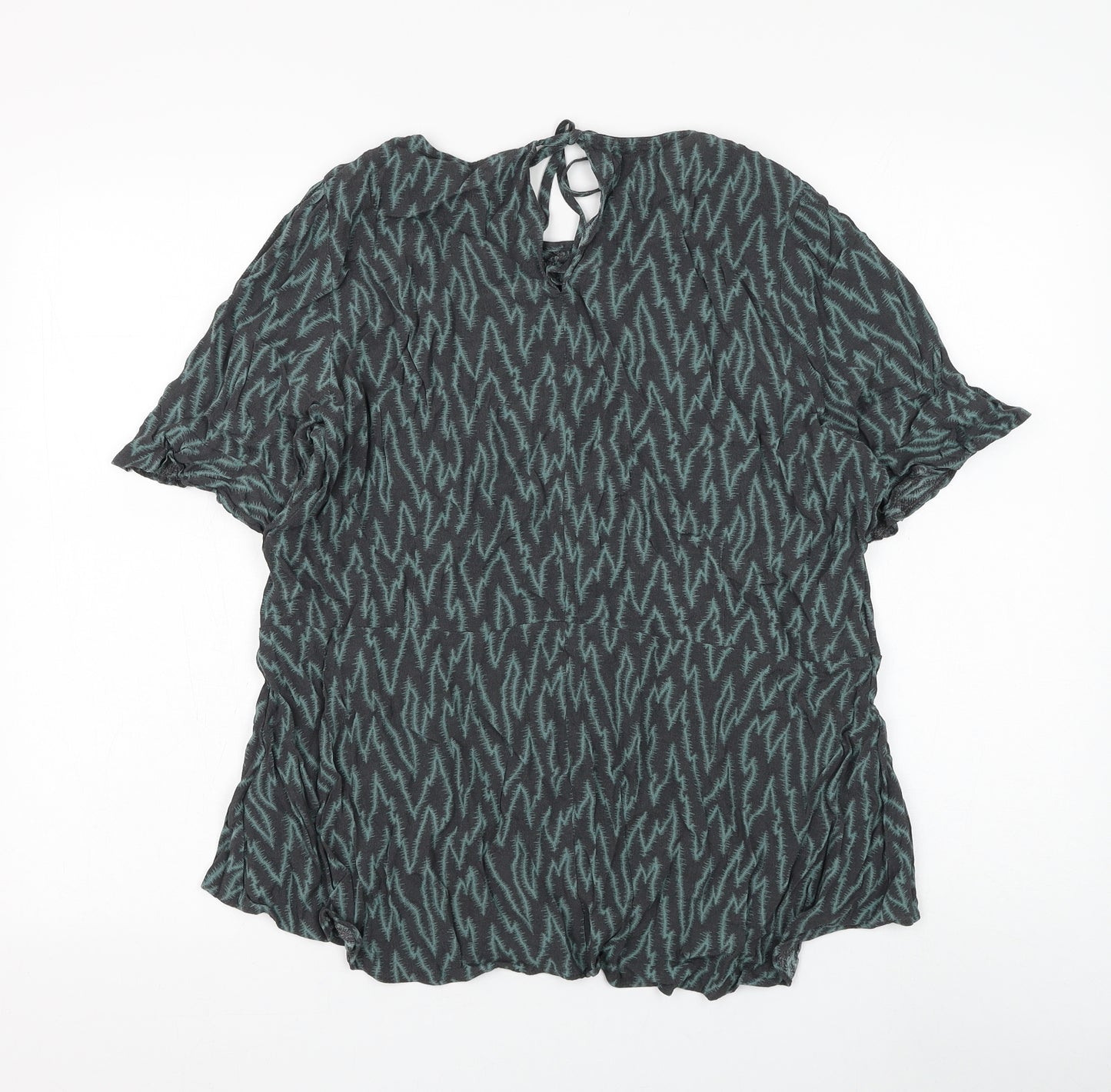 NEXT Womens Green Geometric Viscose Basic Blouse Size 20 Round Neck