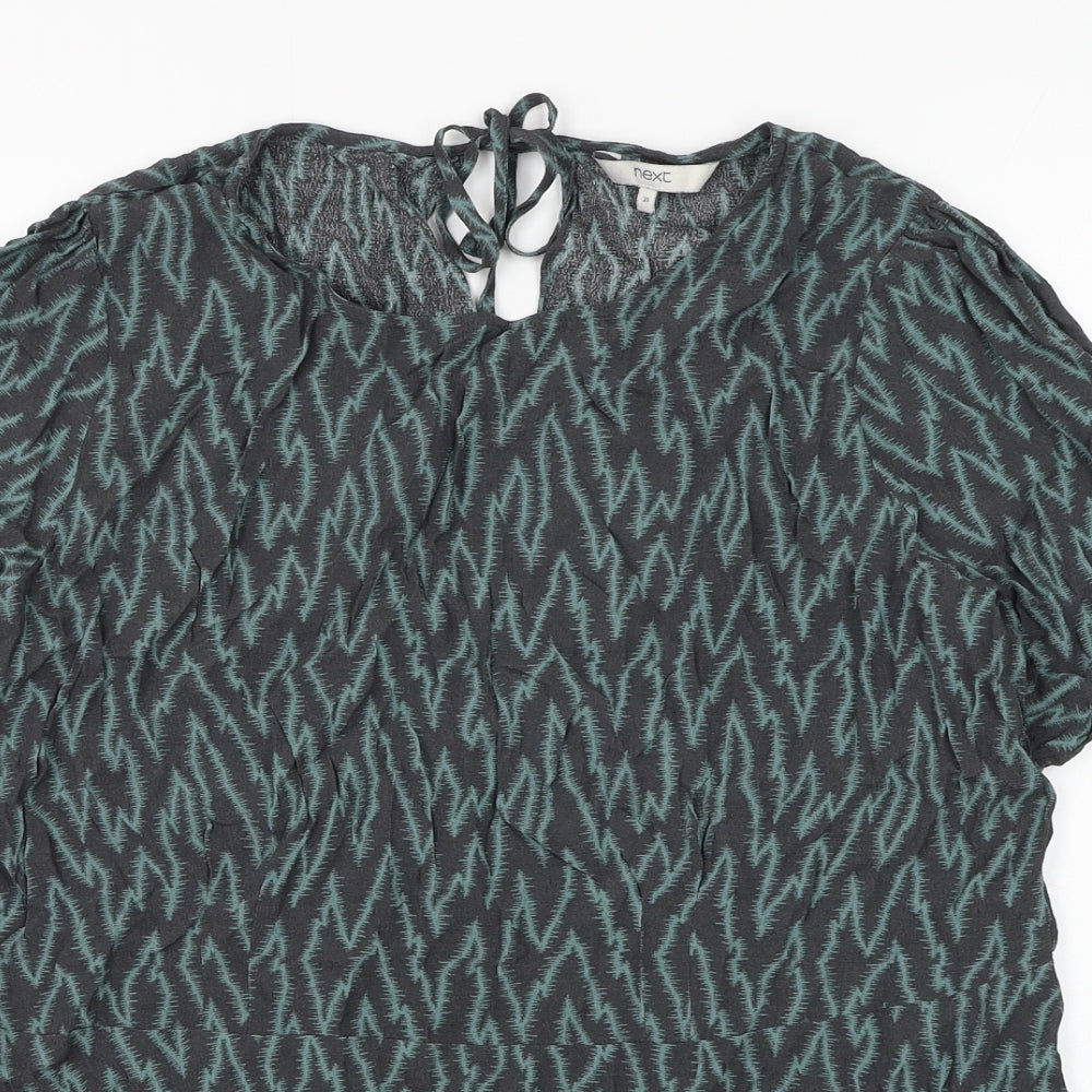 NEXT Womens Green Geometric Viscose Basic Blouse Size 20 Round Neck