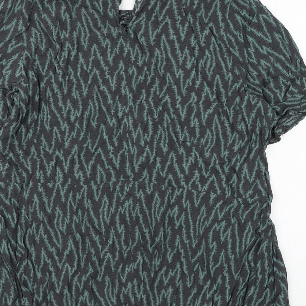 NEXT Womens Green Geometric Viscose Basic Blouse Size 20 Round Neck