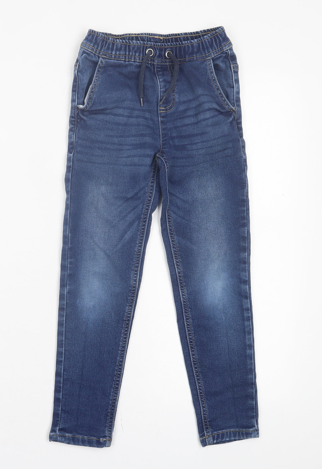 Dunnes Stores Boys Blue Cotton Straight Jeans Size 6-7 Years Regular Drawstring