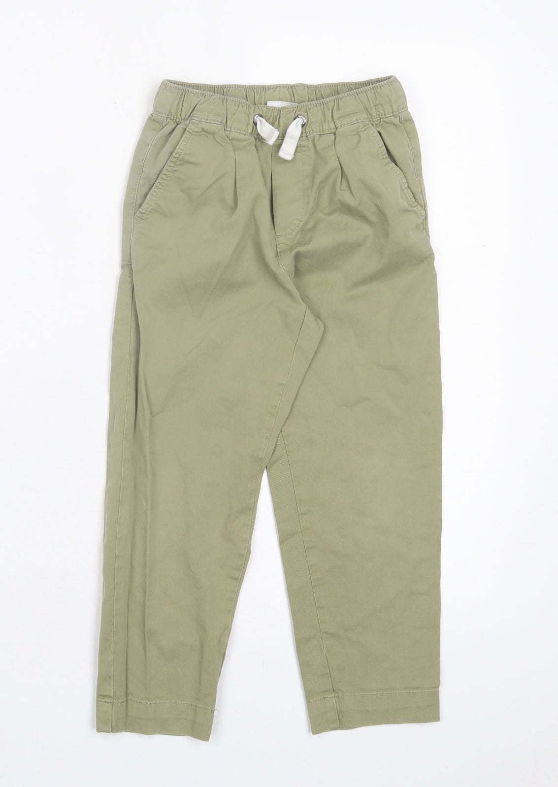 Zara Boys Green Cotton Chino Trousers Size 6 Years Regular Drawstring