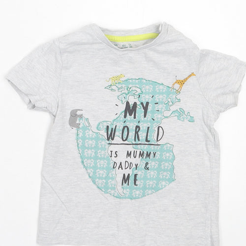 F&F Baby Grey Cotton Basic T-Shirt Size 12-18 Months Crew Neck Button - My World Is Mummy & Daddy