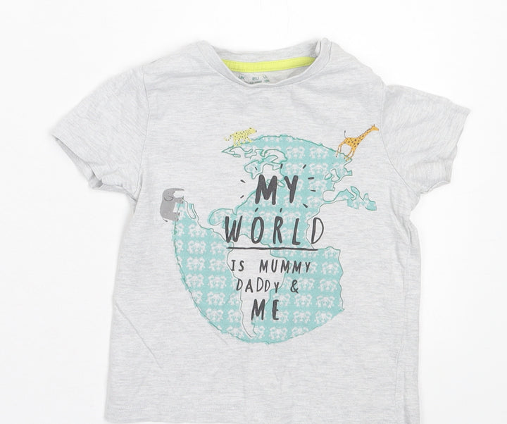 F&F Baby Grey Cotton Basic T-Shirt Size 12-18 Months Crew Neck Button - My World Is Mummy & Daddy