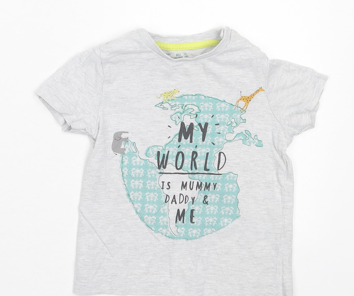 F&F Baby Grey Cotton Basic T-Shirt Size 12-18 Months Crew Neck Button - My World Is Mummy & Daddy