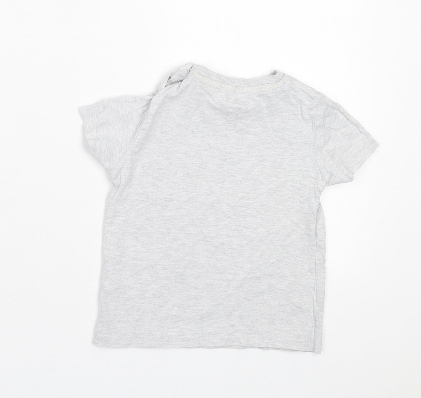 F&F Baby Grey Cotton Basic T-Shirt Size 12-18 Months Crew Neck Button - My World Is Mummy & Daddy