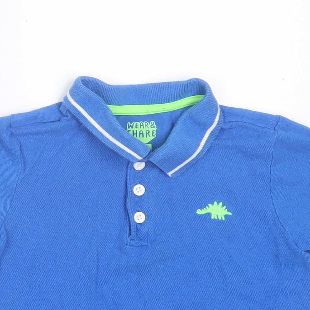 F&F Boys Blue Cotton Basic Polo Size 2-3 Years Collared Button - Dinosaur