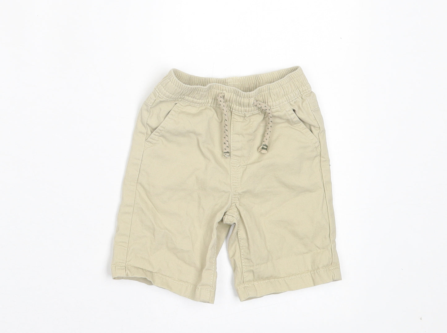 Primark Boys Beige Cotton Cropped Trousers Size 6-9 Months Drawstring - Shorts