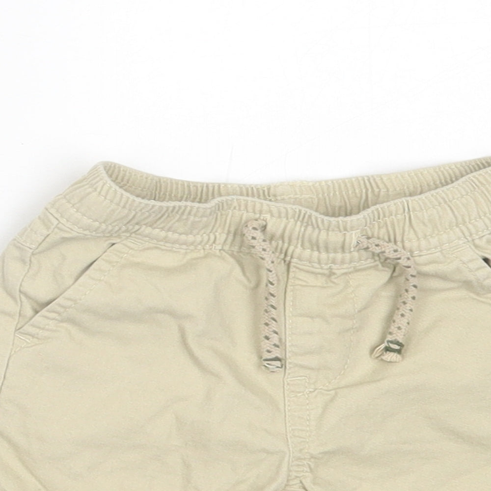 Primark Boys Beige Cotton Cropped Trousers Size 6-9 Months Drawstring - Shorts