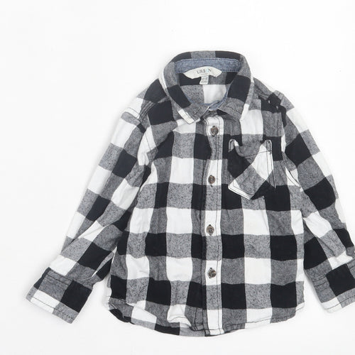 Urban Rascals Girls Black Check Cotton Basic Button-Up Size 12-18 Months Collared Button - Pocket Detail