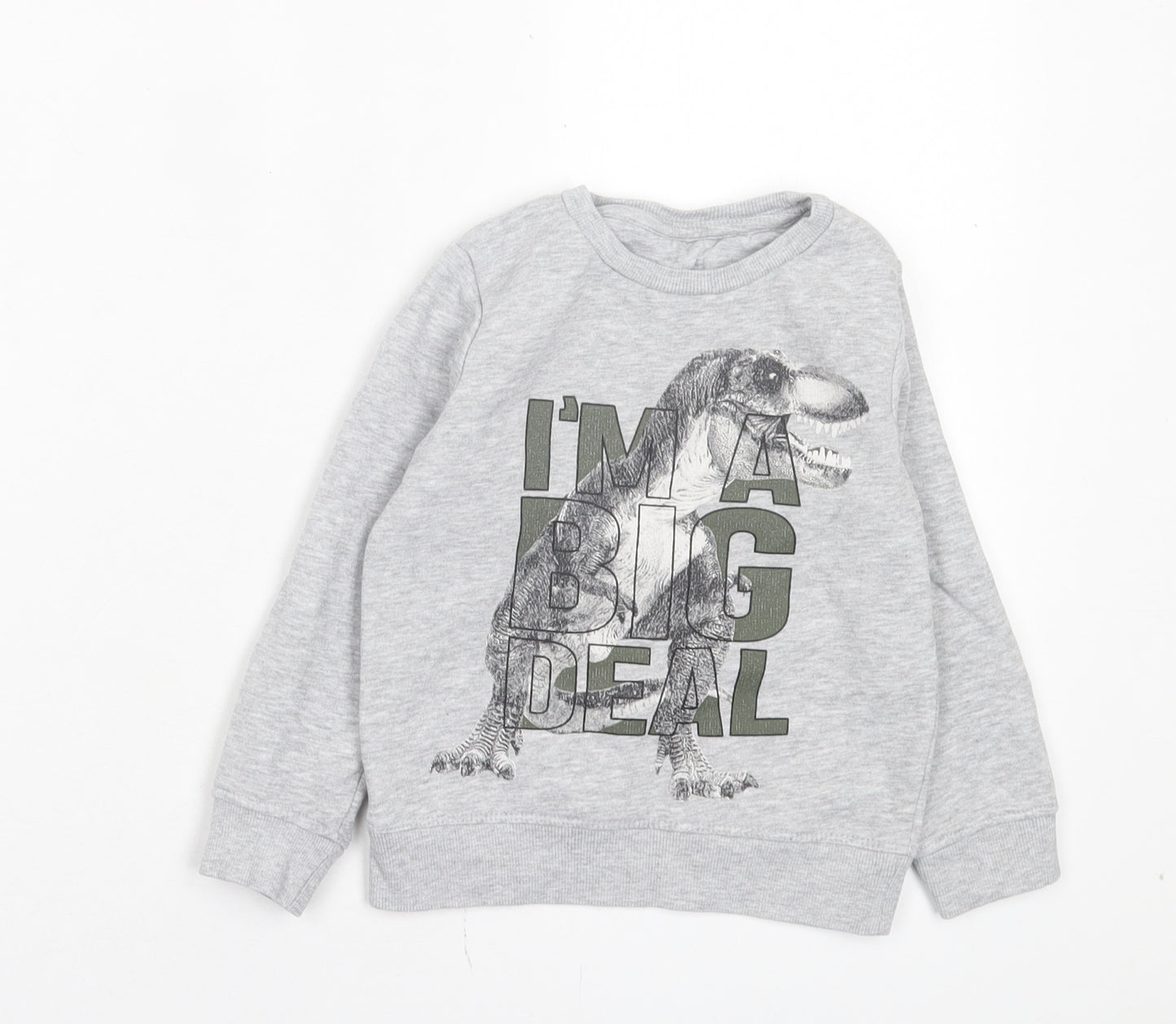 PEP&CO Boys Grey Cotton Pullover Sweatshirt Size 3-4 Years Pullover - Im A Big Deal