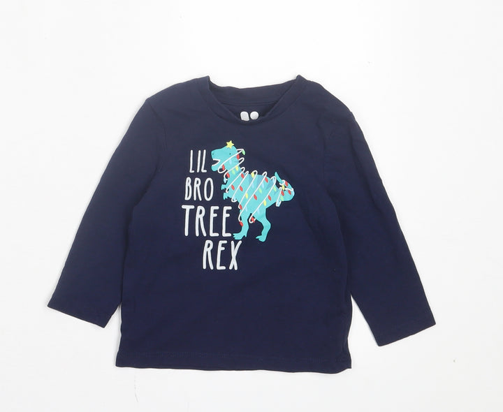 Very Boys Blue Cotton Basic Casual Size 12-18 Months Crew Neck Pullover - Lil Bro Tree Rex