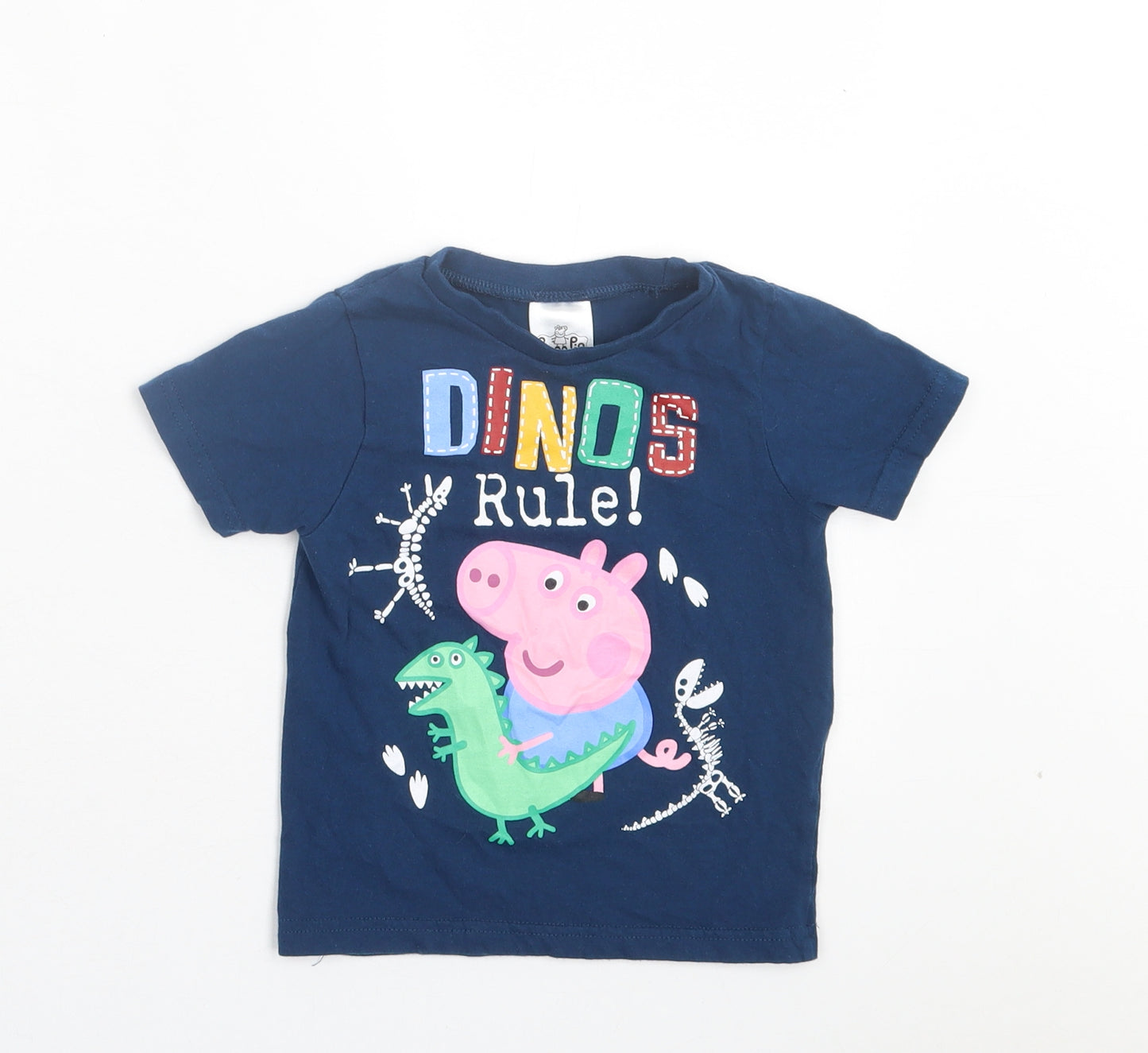Preworn Boys Blue Cotton Basic T-Shirt Size 2 Years Crew Neck Pullover - Peppa Pig